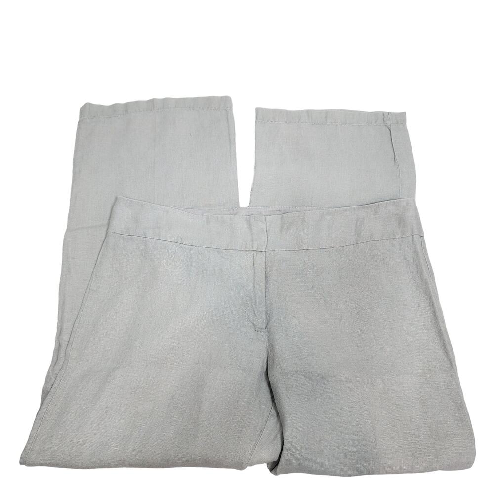 Eileen Fisher 100% Linen Light Grey High Rise Wide Leg Trousers Size 16